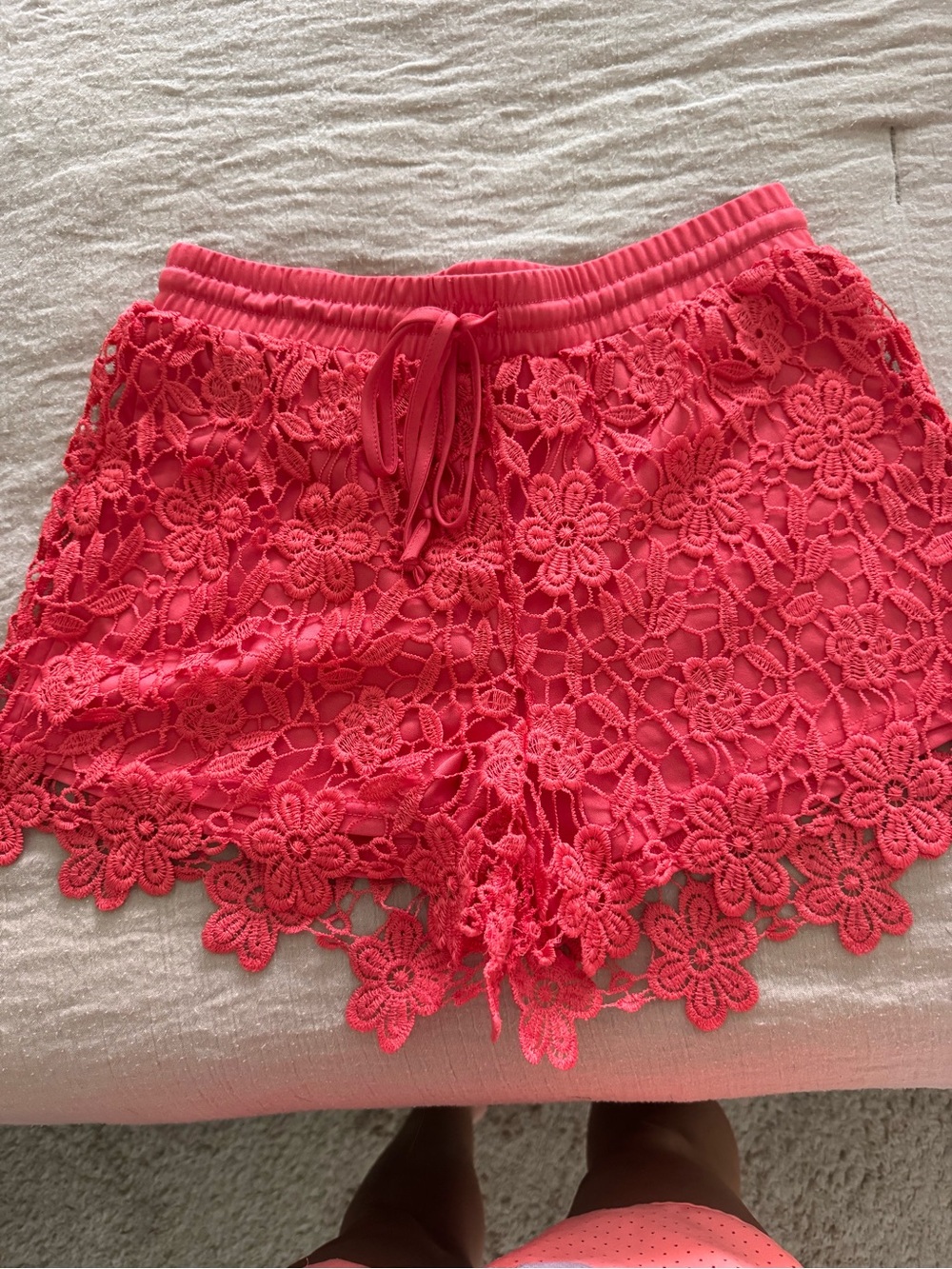 Stella Luce Coral Crochet Lace Drawstring Shorts